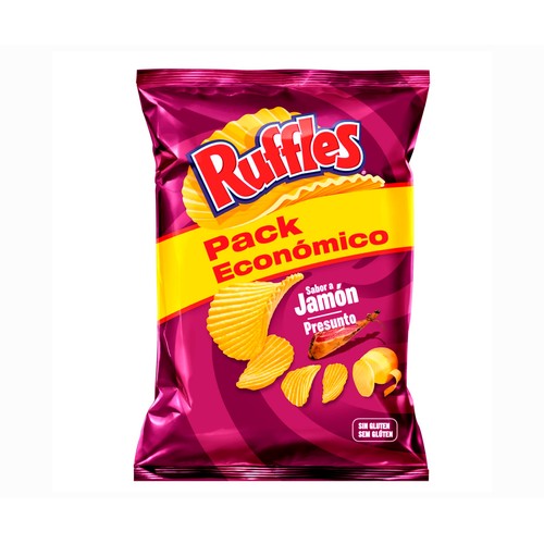Patatas fritas onduladas con sabor a jamón RUFFLES bolsa de 295 g.