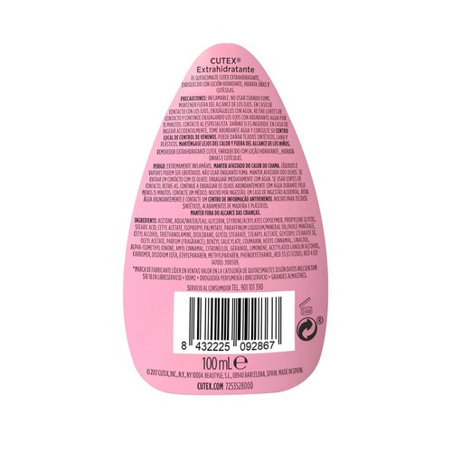CUTEX Quitaesmalte extrahidratante (uñas y cutículas) 100 ml.