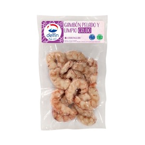 DELFÍN Gambón pelado crudo, desvenado, ultracongelado y envasado al vacio DELFÍN 200 g.