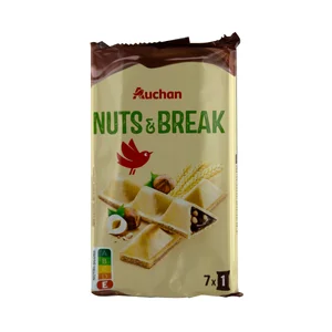 PRODUCTO ALCAMPO Nuts % break Galletas rellenas de crema de avellanas y arroz inflado 105 g.