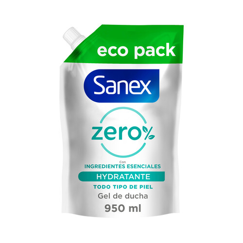 SANEX Zero% Recarga de gel hidratante para baño o ducha, para todo tipo de pieles 950 ml.