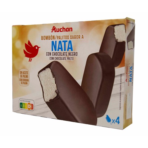 AUCHAN Bombón de nata recubierto de chocolate negro 4 x 120 ml. Producto Alcampo