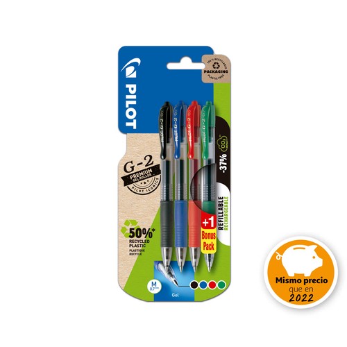 Pack bolígrafos ecológico recargable retractil tinta de gel, PILOT.