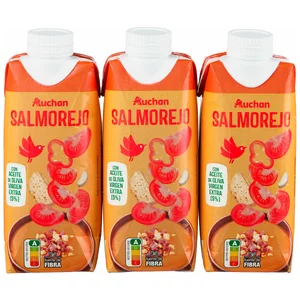 AUCHAN Salmorejo con aceite de oliva virgen extra 3 x 33 cl Producto Alcampo.