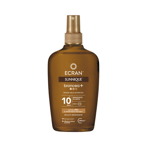 ECRAN Aceite solar seco con factor de protección 10 (bajo) ECRAN Sunnique broncea + 200 ml.