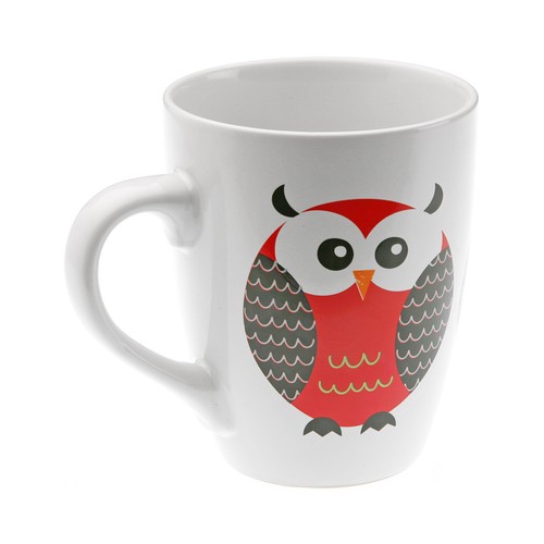 Taza alta con asa fabricad en porcelana, diseño Búho, VERSA.