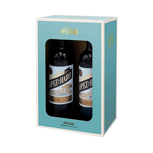 Estuche con 2 botellas de vino tinto crianza con denominación de origen calificada Rioja LOPEZ DE HARO.