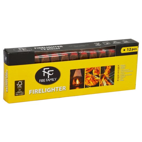 Pack de 12 pastillas de encendido con forma de cerilla para barbacoa, FIRE FAMILY.