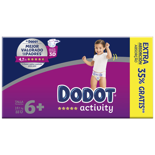 DODOT Pañal talla 6+ para bebés de + de 14 kilogramos DODOT Activity 88 uds.