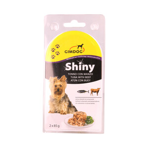 SHINY Comida para perro a base de atún con buey SHINY lata de 85 gr, pack de 2 uds.