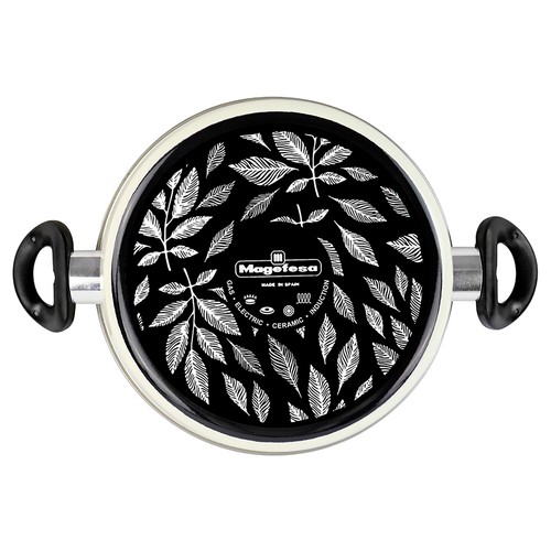Cacerola de acero vitrificado con tapa, 20 cm., apto para inducción, MAGEFESA Cream.
