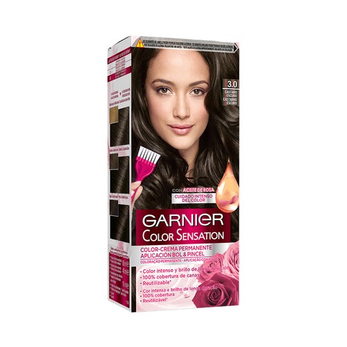 GARNIER Color sensation Coloración permanente e intensa reutilizable para bol y pincel, tono 3.0 Castaño oscuro.
