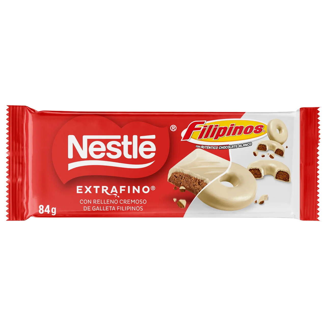 Chocolate con leche relleno de filipinos blanco 84 g.