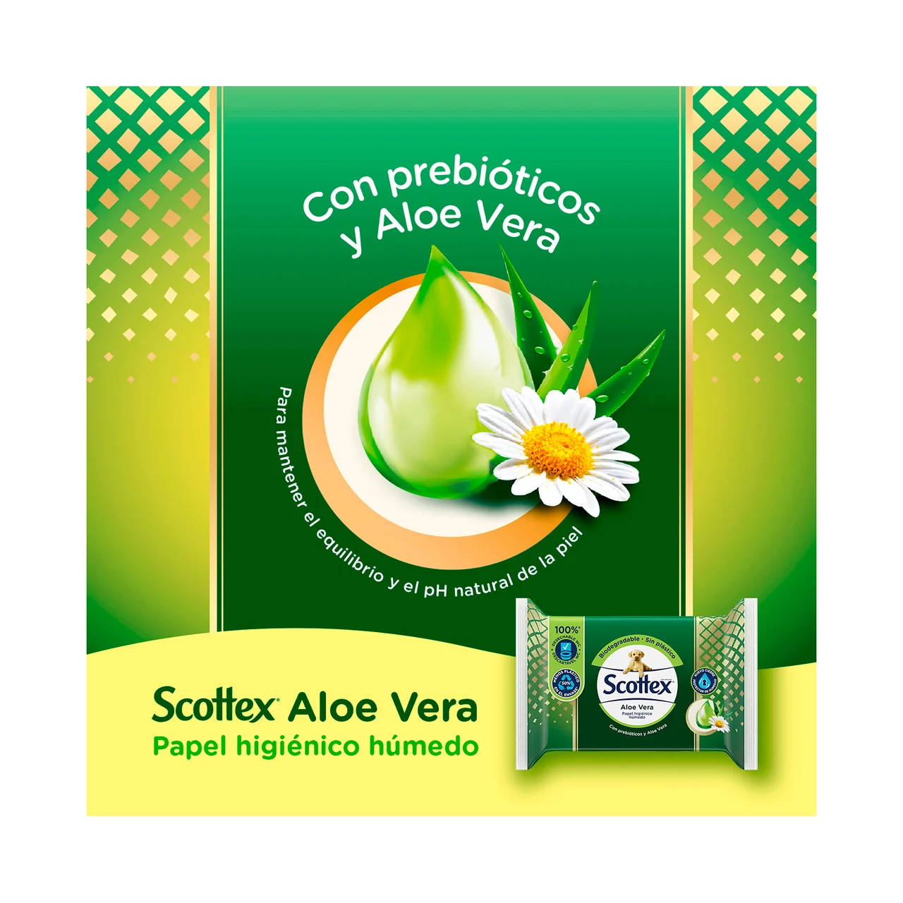 SCOTTEX Calm Papel higiénico húmedo (toallitas WC), con aloe vera, especial pieles sensibles 66 uds.