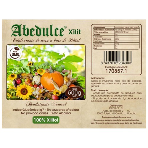 ABEDULCE Edulcorante de mesa a base de Xilitol 500 g.