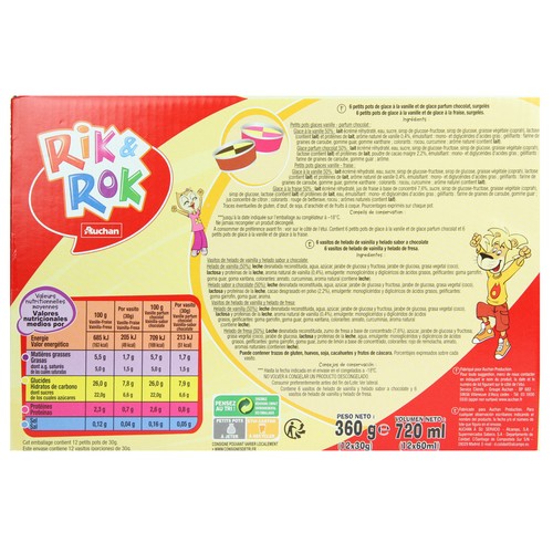 RIK & ROK Tarrina de helado de vainilla y fresa o vainilla y chocolate 12 x 60 ml.