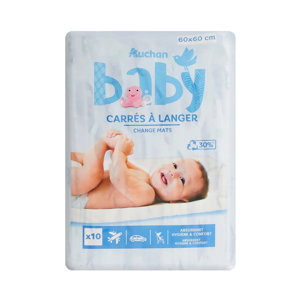 Cambiador desechable de 60 x 60 cm PRODUCTO ALCAMPO Baby 10 uds.