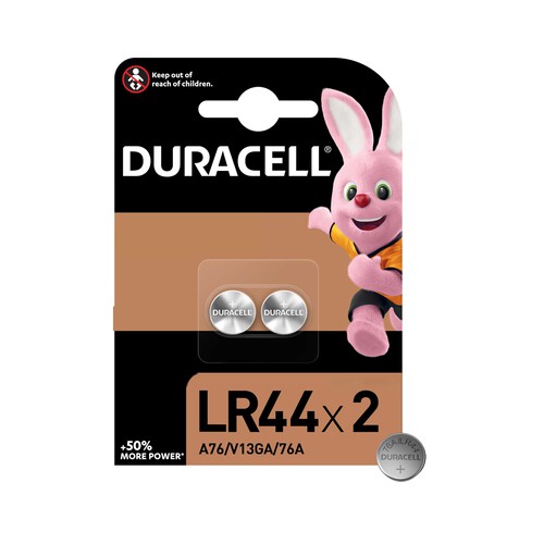 Pack de 2 pilas de botón alcalinas LR44, A76,1,5V, DURACELL.