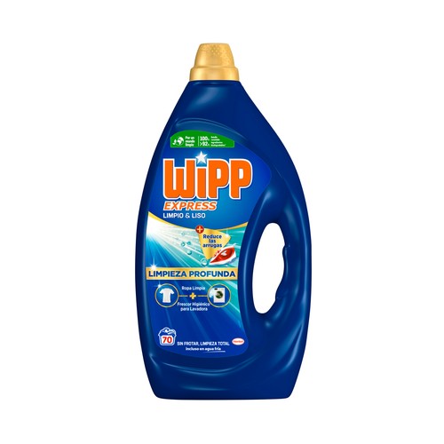 WIPP EXPRESS Limpio & liso Detergente líquido para lavadora, que reduce las arrugas de la ropa  3.15 l, 70 dosis.