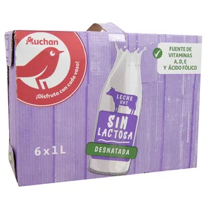 AUCHAN Leche desnatada de vaca, sin lactosa 6 x 1l. Producto Alcampo