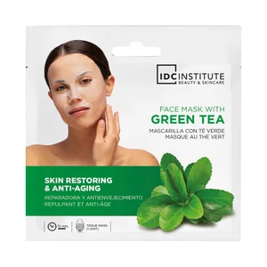 IDC INSTITUTE Mascarilla facial reparadora y anti envejecimiento, con té verde.