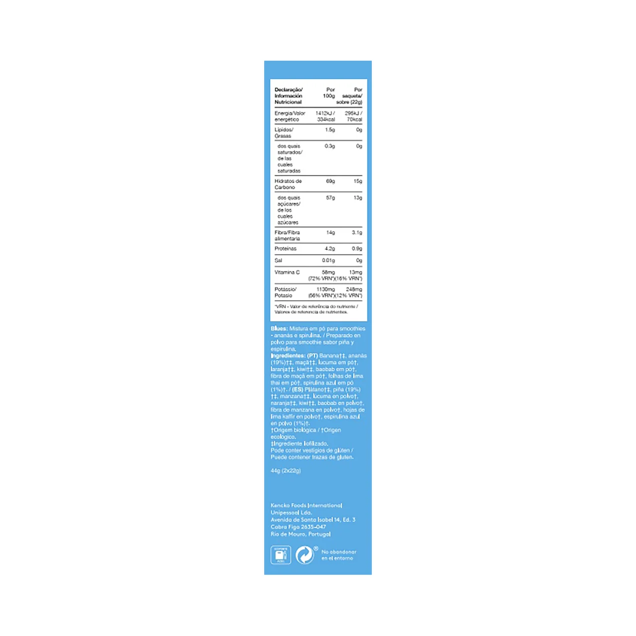 KENCKO Smoothie blues Preparado para batido de frutas ecológicas y espirulina azul 2 x 22 g.