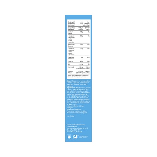 KENCKO Smoothie blues Preparado para batido de frutas ecológicas y espirulina azul 2 x 22 g.