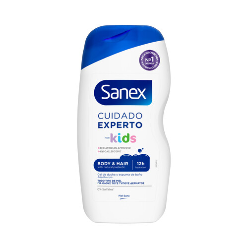 SANEX Gel de ducha y espuma de baño, para todo tipo de peiels SANEX Cuidado experto for kids 475 ml.