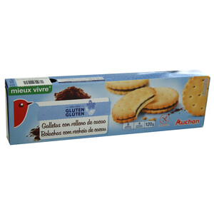 PRODUCTO ALCAMPO Galletas sin gluten rellena de cacao PRODUCTO ALCAMPO, 120 g.