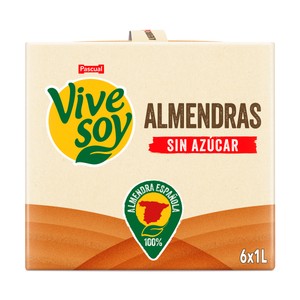 VIVESOY Bebida de almendras sin azúcar, de cultivo 100% local de Pascual 6 x 1 l.