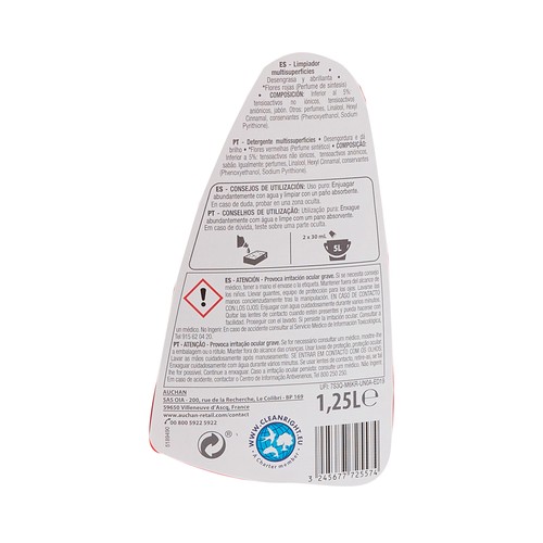 PRODUCTO ALCAMPO Limpiahogar multisuperficies con aroma a flores rojas 1,25 L.