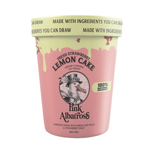 PINK ALBATROS Tarrina de helado de limón y coco, con trocitos de bizcocho de limón 480 ml.