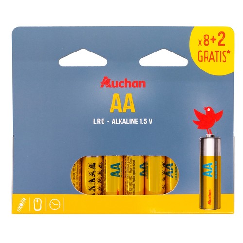 Pack de 10 pilas alcalinas AA, LR06, 1,5V, AUCHAN