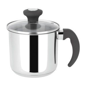 Cocedor de Leche Fabricado en Acero Inoxidable con Tapa de Vidrio, 14 Cm. Actuel.