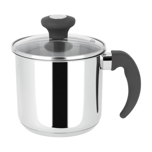 Cocedor de leche fabricado en acero inoxidable con tapa de vidrio, 14 cm. ACTUEL.