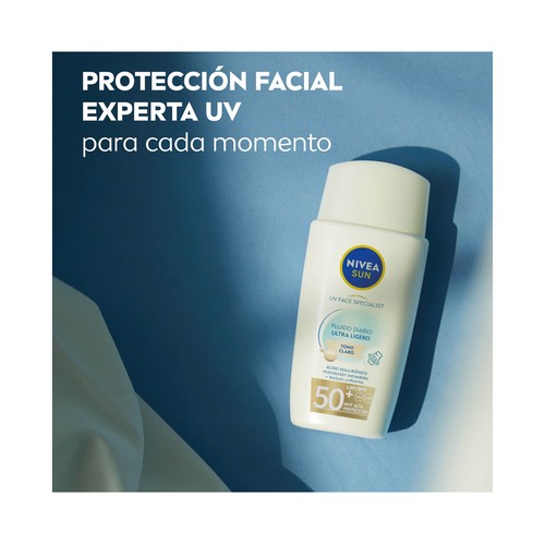 NIVEA Sun Fluido protector facial diario, tono claro con FPS 50+ (muy alto) 40 ml.