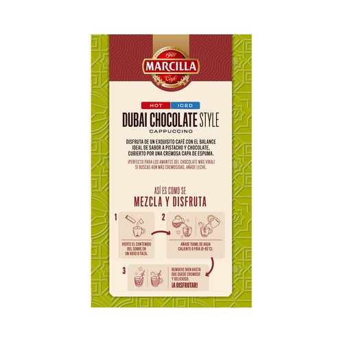 MARCILLA Café soluble cappuccino estilo chocolate Dubai 8 x 15 g.