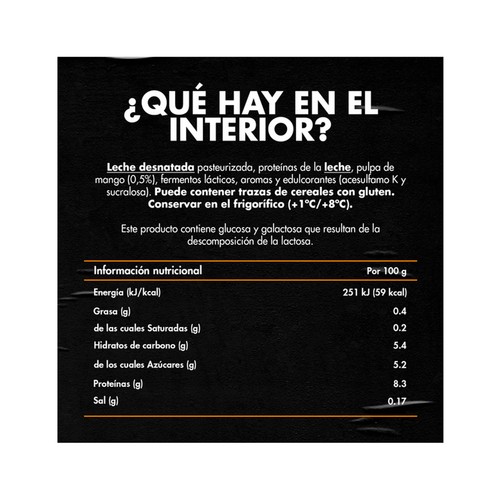 YOPRO Leche fermentada con proteínas y sabor a mango, sin azúcares añadidos, ni grasa de Danone 291 ml.