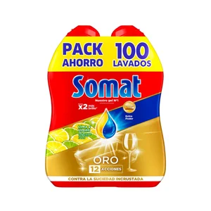 SOMAT Detergente lavavajillas en gel para máquinas lima limón SOMAT 2 uds. x 50 ds. 2 l.