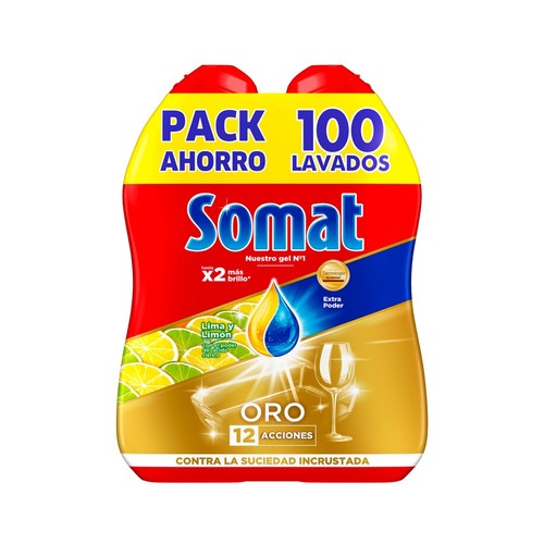 SOMAT Detergente lavavajillas en gel para máquinas lima limón SOMAT 2 uds. x 50 ds. 2 l.