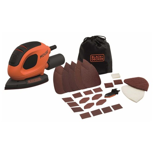 Lijadora de detalle Mouse 55W, hoja 110mm/cm², 15 accesorios, bolsa de transporte, BLACK + DEKER BEW230BC-QS.