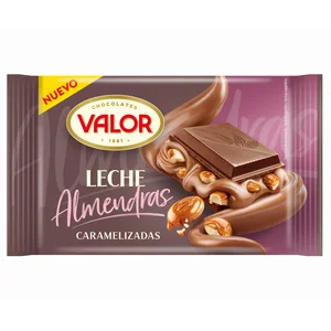 VALOR Chocolate con leche relleno de almendras y caramelo 150 g.