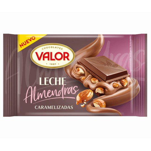 VALOR Chocolate con leche relleno de almendras y caramelo 150 g.