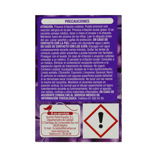 PRODUCTO ALCAMPO Ambientador eléctrico lavanda PRODUCTO ALCAMPO aparato + recambio 25 ml.