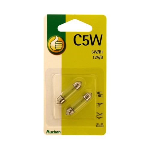 Lote de 2 bombillas convencionales para automóvil, tipo C5W, 12V/B y potencia de 5W, PRODUCTO ECONÓMICO ALCAMPO