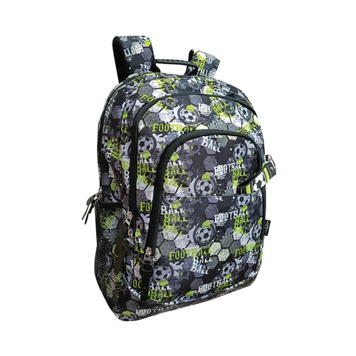 Mochila grande con 3 cremalleras 13x29x43 cm Fútbol. MITOS
