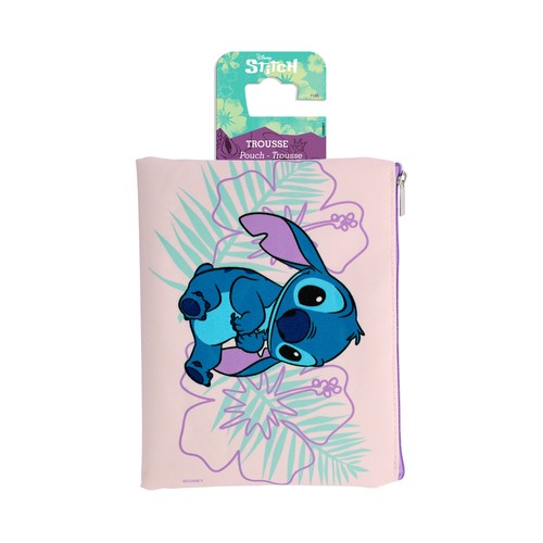 DISNEY Stitch Neceser plano de tela con cierre de cremallera.