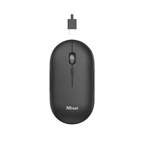 Ratón inalámbrico recargable TRUST Puck negro, ultrafino, silencioso, carga cable Usb..
