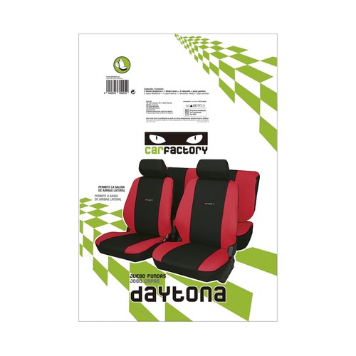 Juego de fundas universales color rojo con detalles en negro, modelo Daytona, fabricadas en poliester. ERMA 1 unidad