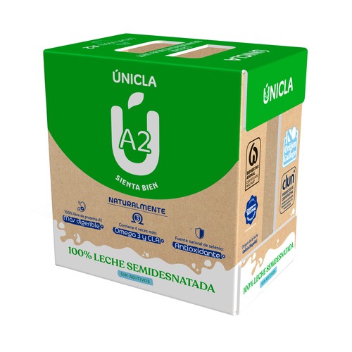 ÚNICLA Leche de vaca semidesnatada de origen 100% gallega 6 x 1 l.